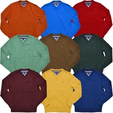 Tommy Hilfiger Sweater Mens Pima Cotton V,Neck Long Sleeve Classic Pullover
