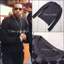RARE Louis Vuitton Men LV Gray DAMIER Logo SILK Jumper Sweater Pullover Size S M
