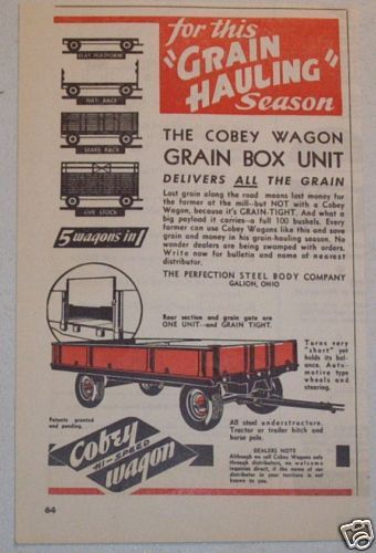 1946 Cobey Wagon Grain Box Unit Galion Ohio Ad Art