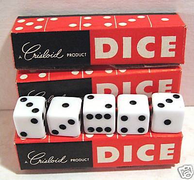 Crisloid 5 White 1/2 Bakelite Dice Old Store Stock  