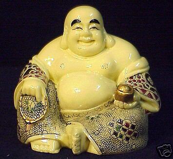 Hand Painted Bone Chinese Money Happy Prosperity Buddha  