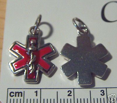 Sterling Silver Large Red Enamel Medical ID Alert Charm  