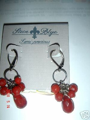 STEIN BLYE SEMI PRECIOUS RED STONE SILVERTONE EARINGS  