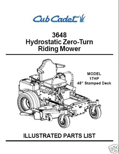 Cub Cadet Hydrostatic ZeroTurn Mower Parts Manual 3648  