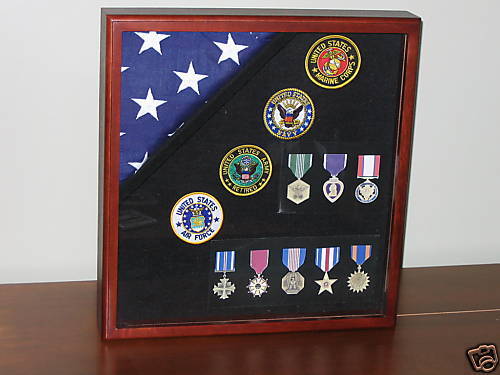 CORNER 3X5 FLAG DISPLAY MEDAL DISPLAY SHADOW BOX CHERRY  