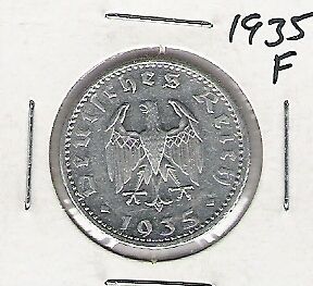 Nazi German 1935 F 50 PF KM 87 COIN FULL AU  