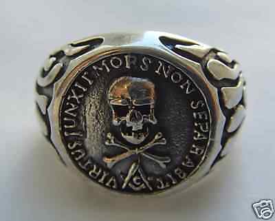 STERLING SILVER 925 SKULL AND BONES MASONIC RING  