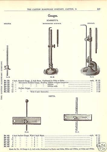 STARRETT MICROMETER SURFACE DEPTH GAUGE 1896 CATALOG AD  