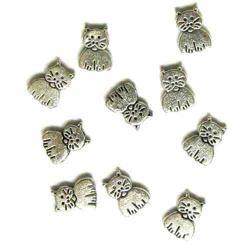 10 Silver Plated Cat Beads Cats Kitties  
