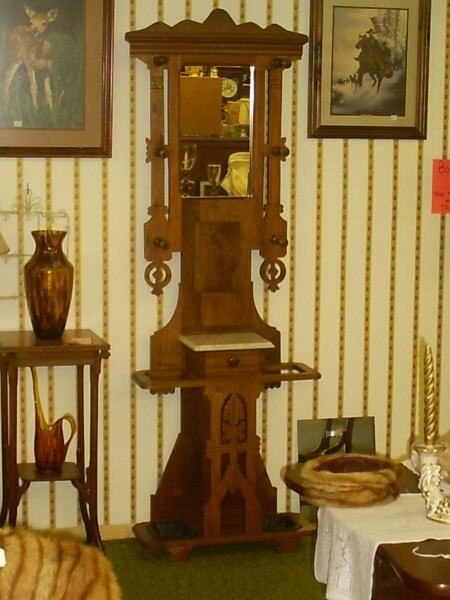 LATE 1800 HALL TREE, EAST LAKE STYLE, WALNUT W/ MARBLE  