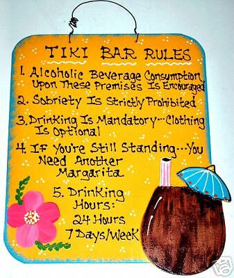 Tiki Bar Rules Sign Tropical Hawaiian Plaque Beach