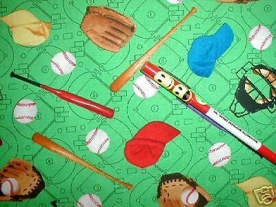 Fun new baseball game diamond ball glove bat fabric 1y quilting sewing 