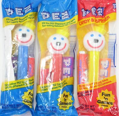   IN THE BOX PEZ RED BLUE YELLOW STEM CANDY DISPENSERS MIB TOYS  