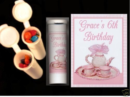 Tea party favors personalized candy tubes  