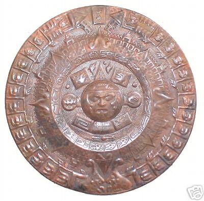 Copper Aztec Maya Calendar Big Hammered Mexican  