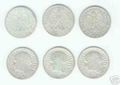 ZLOTYCH POLAND SILVER WOMAN 1934 CIRC 3 COINS KM# 20  