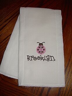 Baby Girl Cloth Diaper Burp Pad Brown/Pink Ladybug/Name  