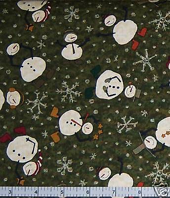 Primitive Christmas Snowman Snowflake Snowmen Fabric  