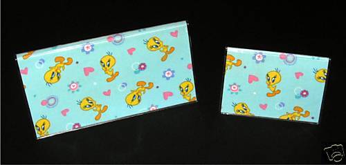   DAISIES TWEETY BIRD Vinyl&Fabric Checkbook Cover / Debit Card Case Set