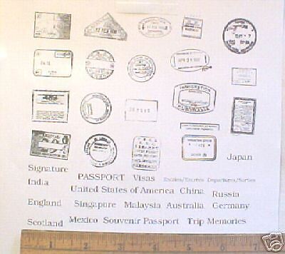 UNMOUNTED FAUX PASSPORT RUBBER STAMPS & WORDS SCRAPBOOK  