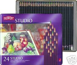 TIN 24 DERWENT STUDIO COLOUR ARTIST SKETCHING PENCILS  