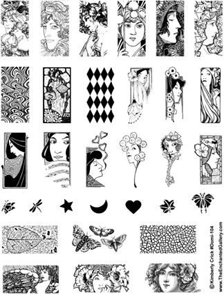 31 Art Nouveau Vintage Women Face DOMINO RUBBER STAMPS  