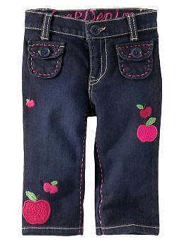 New Gap Baby Girl Apple Embroidered Denim Jeans 4 4T  