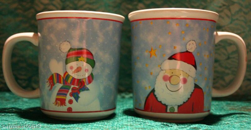 Santa & Snowman Set of 2 Ceramic Coffee or Cocoa Mugs  