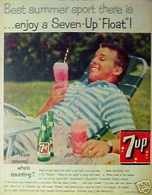 1959 Seven Up Soda Pop Ice Cream Float 7 Up Bottle AD  