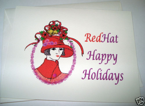 Red Hat Hi Society Happy Holiday cards w/ envelopes  