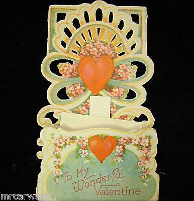 GERMAN ANTIQUE CARD FOLD OUT VALENTINES DAY 1920 30S  