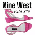 Paid $79 Nine West Lewer suede wedge Pink  Sandal Size 5.5 Women's Teen BIG Girl