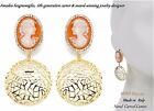 AMEDEO NYC ® "Pop" CZ Framed vintage design Cameo Gold tone Domed Drop Earrings