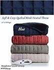 Soft & Cozy Quilted Mink Fur Heated electric throw blanket Blue  62" 