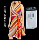 Nwt $148 Ralph Lauren Women's Plus Size 16 Chiffon Striped Wrap Around Dress