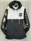 *nwot* NASA Hooded WINDBREAKER "Flags and Patches" B&W Pullover Jacket Size S 
