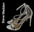 Steve Madden Size 7.5  Silver Metallic strappy sandals sexy stiletto heels