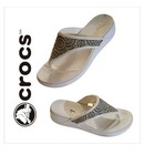 CROCS MONTEREY DIAMANTE Size 7 Platform Wedge slip-on Flop Sandals Dual Comfort
