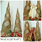 Winter Holiday Table Top Glitter Twig Grapevine Cone Shape Tree Set 36" & 28" 