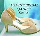 DAVID'S BRIDAL wedding  Shoes JADIE Peep Toe D'Orsay champagne Gold Glitter sz 6