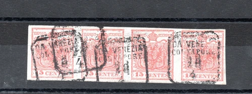 Francobolli italiani dell'antico stato Lombardo Veneto usati, blocchetto da 4