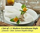 Set of 4 Modern Country Farmhouse Style 3 leaves Jute Lemon Napkin Rings Holders