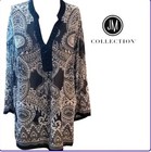 JM Collection Top Women’s 16 Black & White Paisley Blouse V-Neck Beaded Neckline