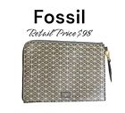$98 Fossil Black & Gold Leather  SOFIA L ZIP Tech Sleeve Tablet Case 10" x 8"
