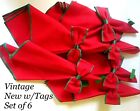 Vintage Red Green Christmas Bows Fabric Napkin & Cloth Napkin Ring Holders 6 NWT