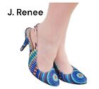 J. Renee Camelia size 6.5M heels stiletto slingback shoes blue multicolor fabric