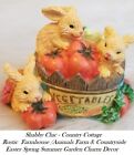Vintage Country / Easter Bunnies in Farmhouse Vegetable  Basket Figurine 