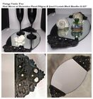 vintage vanity tray oval mirror decorative floral filigree jewel crystals Handle