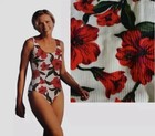 NWT Vintage catalina One-Piece Swimsuit Small Tropical Floral Hibiscus Ribbed 
