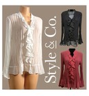 NWOT - Style & Co Petite Womens Size 16P Sheer Sexy  Pleated White Ruffle Blouse